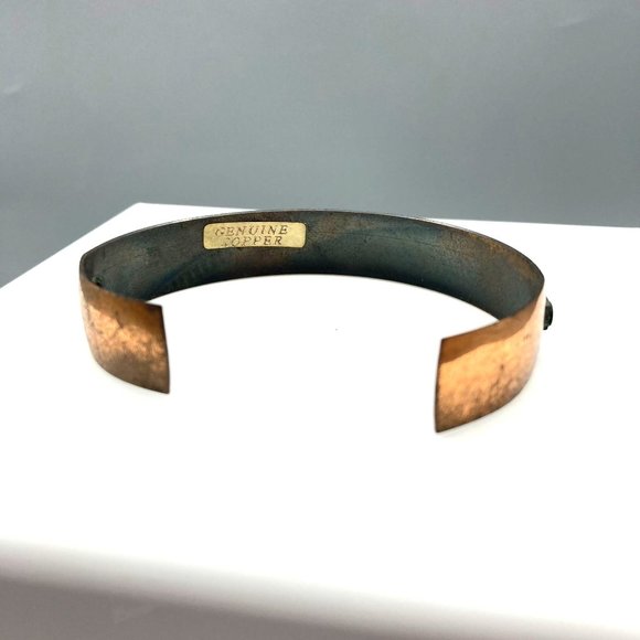 Vintage Genuine Copper Cuff Bracelet, Smooth Wider Band with Ridged Skinny - Picture 7 of 7